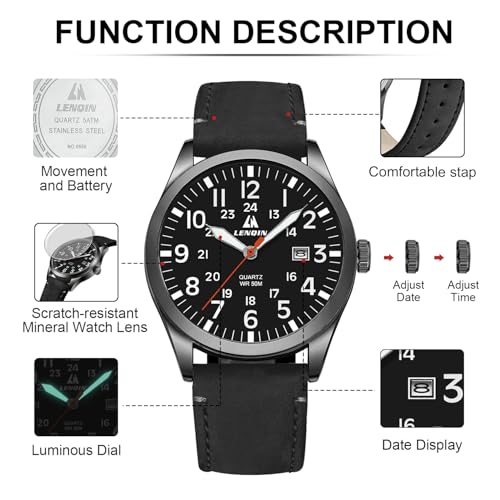 Image of LN LENQIN Mens Watches Unisex Military Sport Nylon Strap Stylish Luminous Fashion Analog Quartz Watch for Men Waterproof Army Tactical Casual Wristwatch