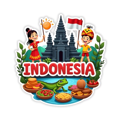 Image of Naxon Indonesia Country Theme Souvenir Wooden Refrigerator Stylish Fridge Magnet - Fridge Decoration Magnet for Kitchen & Home Decor | Perfect Souvenir Gift | Size 3x3 Inches | Pack of 1