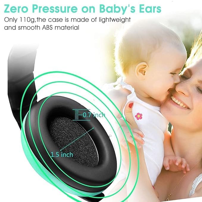 ATIRAMANIYA Baby Hearing Protection Earmuffs for Baby Sleep Flight Travel, Baby Ear Protection Noise Canceling Headphones for Baby Toddler 0-3 Years (Green Ear Muffs) 4