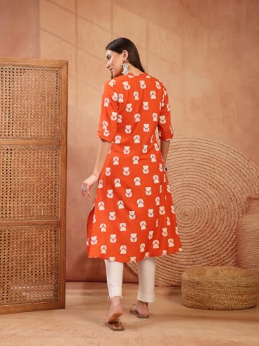 Image of Stylum Women's Pink Floral Printed Rayon A-Line Kurta