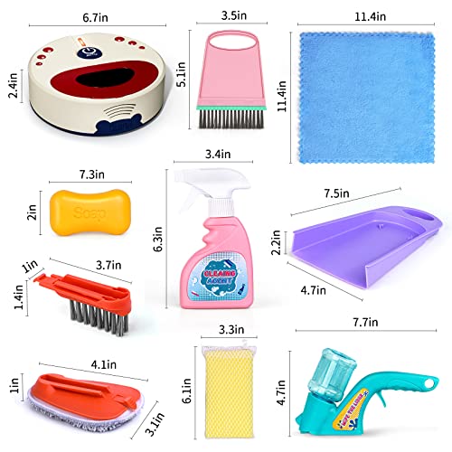 Image of Jovow Kids Cleaning Set for Toddlers, 10 Pcs Pretend Play Educational Set Includes Kids Vacuum that Really Works with Lights & Low Noise, Broom, Spray Bottle and More