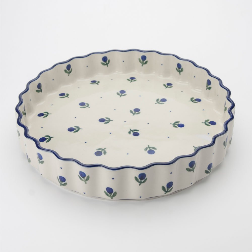 Polish Pottery 24cm Round Fluted Quiche & Flan Dish - Sloeberry