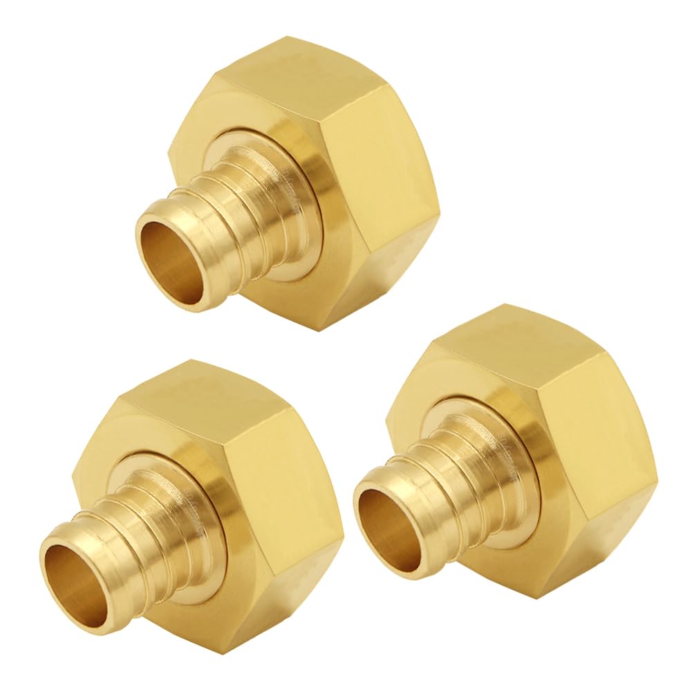 Joywayus Raccordo per tubo dell'acqua da giardino con filettatura femmina da 1,9 cm x 1,9 cm, girevole, esagonale, in ottone, per casa, barca, prato, lavaggio elettrico, irrigazione (confezione da 3)