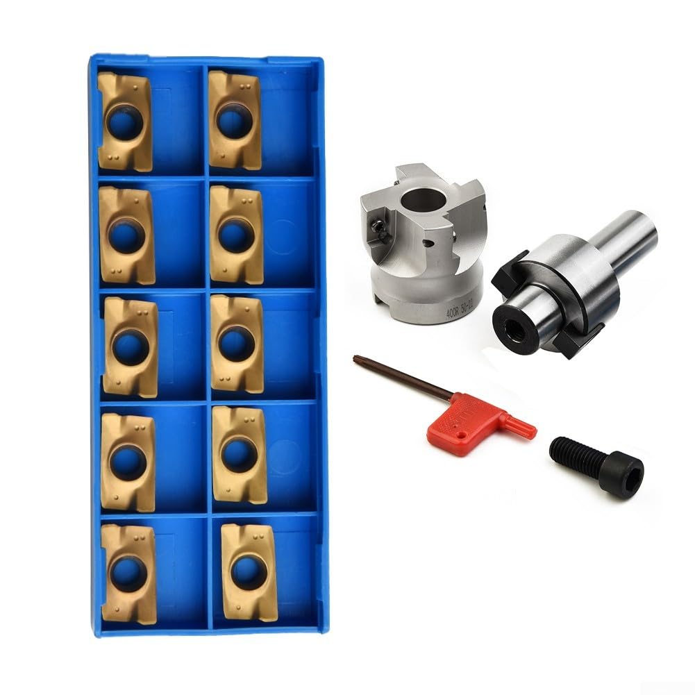 MT2-FMB22-M10 Dorn mit 400R 50 mm Planfräser und 10 APMT1604 Hartmetalleinsätzen für schweres CNC-Fräsen, Halterung aus legiertem Stahl, 4 Schlitze, inkl