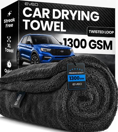 EVEO Car Drying Towel - (1300 GSM) XL Drying Towels Car Detailing - Car Microfiber Towel (36x24) Microfiber Drying Towels for Cars Towels Drying Car Wash Towels No Scratch Ultra Absorbent - Grey