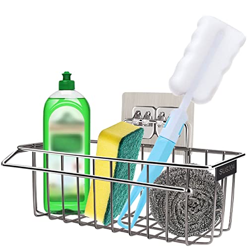 HONZUEN Auto-adhésif Porte-éponge Panier de Rangement, Porte éponge de Cuisine en Acier Inoxydable 304 Aucun Perçage Requis Organisateur d'évier, pour Stocker les éponges Brosse Torchons