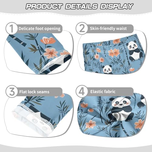 Wusikd Cute Panda Girls' Leggings Toddler Doodles Leaves Kids Yoga Pants Dance Active Tights 4T3