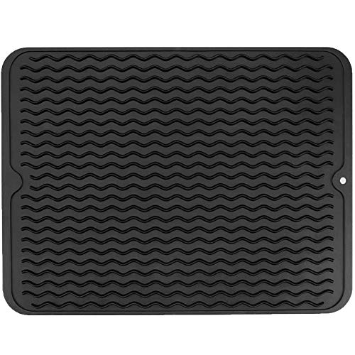 Large 16 X 12 Silicone Dish Drying MatDurable Dish DrainerHeat ResistantNon-Slip Kitchen PadCountertop ProtectorEasy Clean&Dish Washer SafeBlack