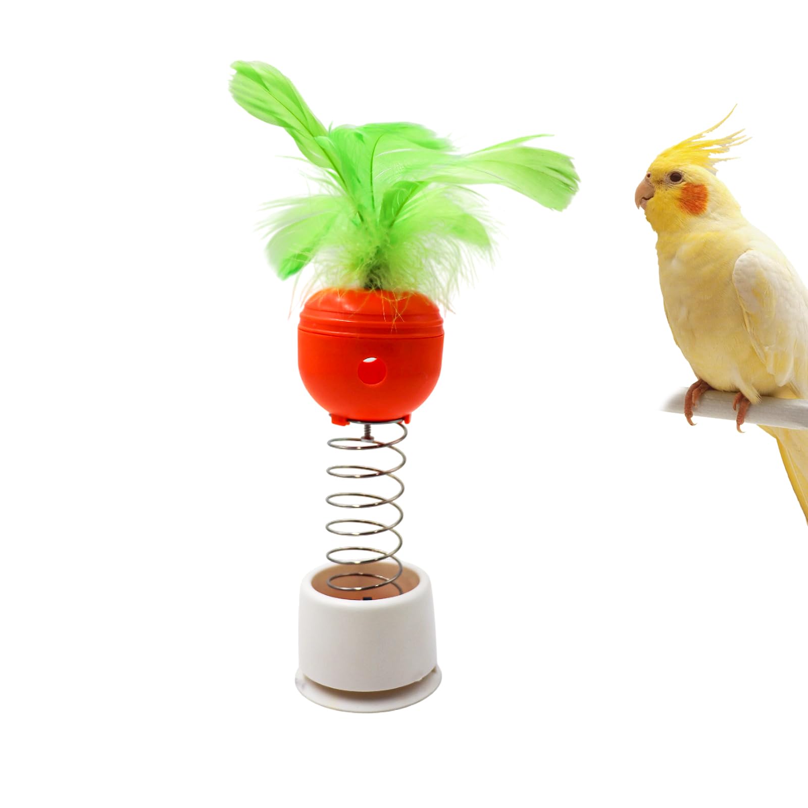Bird Treat Dispancer, Plastic Bird Toys with Spring, Suction Cup, Feather, Feeder for Cockatiels, Conures, Quakers, and Other Medium Birds