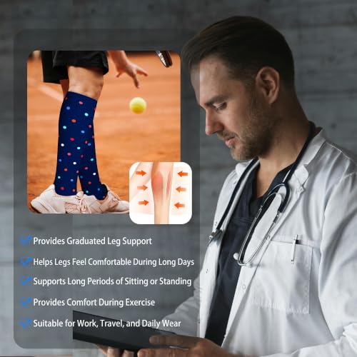 Image of LEVSOX Cotton Compression Socks for Women&Men 20-30mmHg Knee High Cute Support Sock for Nurses Pregnancy Travel