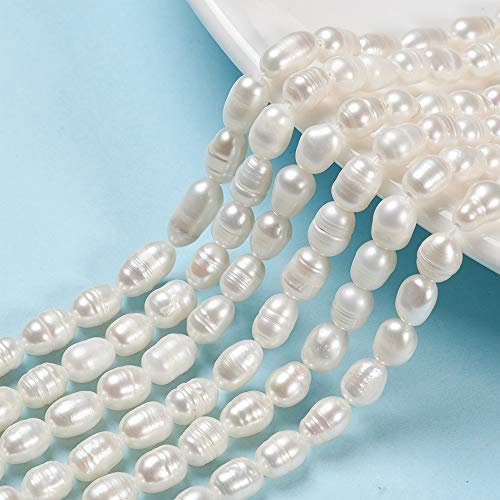 Fashewelry 120 pcs Natural Cultured Freshwater Pearl Rice Beads Seashell Color Loose Pearl Beads 7.5-9.5 mm for DIY Jewellery Making