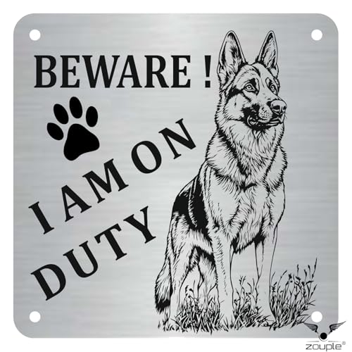 Image of Beware of Dog Sign, German Shepherd, 8x8 Inch, Durable Steel, Triple Mount