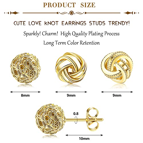Haiaiso 3 Pairs Gold Love Knot Earrings For Women Girls 14K Gold Plated Woven Ball Stud Earrings Love Knot Post Earrings For Sensitive Ears(Gold) #TOP1