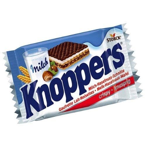 Image of Knopperss Crispy Wafers with Nougat and Milk Cream - | German Imported Chocolate Wafer Snack | Creamy Milk & Crunchy Wafers Big Pack 15 x 25g Bars