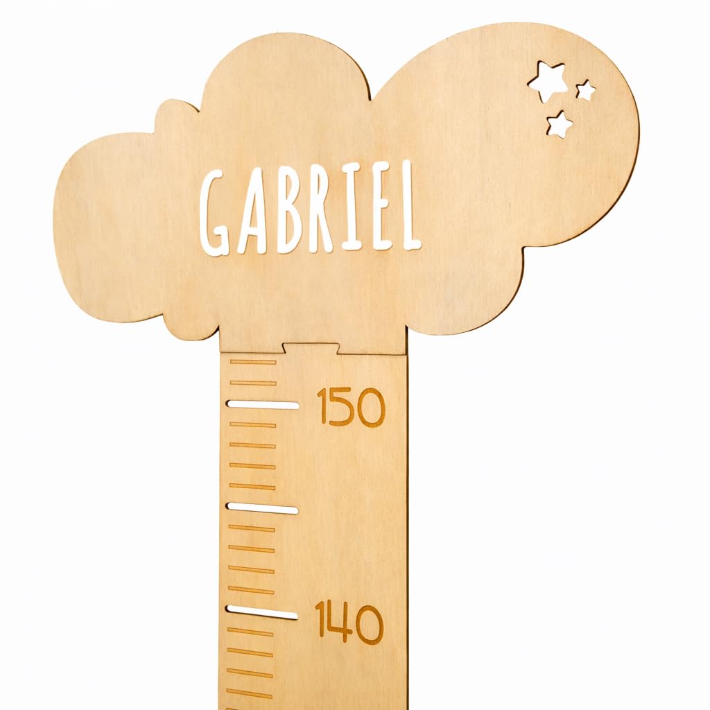 nagu® Toise murale enfant pour Decoration chambre bebe. Toise bois avec lettres autocollantes à personnaliser avec votre nom. Mesure taille
