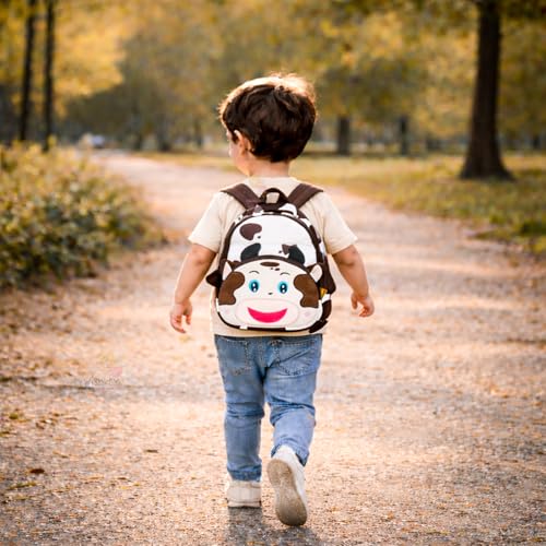 Image of WISHKEY Cow Print Bag for Pre-Schoolers Kids, Water Resistant Mini Lightweight Backpack for Kids, Small Size Bag for Play School & Nursery Kid's, Picnic Bag Travel Brown and Black 2-4 Years Pack of 1