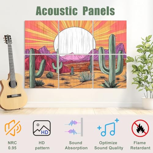Paneles acústicos decorativos autoadhesivos 6 piezas 72"x48" con diseño boho occidental miniatura 3