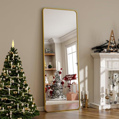 Image of VENETIAN IMAGE Elegent Full Length Mirror- Slim Frame, Modern Look- Perfect for Bedrooms, Living Rooms, & Entrences (Black /Gold /Siver) (Gold, 160 x 45 Cm)