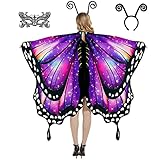 Butterfly Wings Costume for Women Fairy Wings Adult Halloween Costume Butterfly Cape with Mask and Antenna Headband (Purple-1)