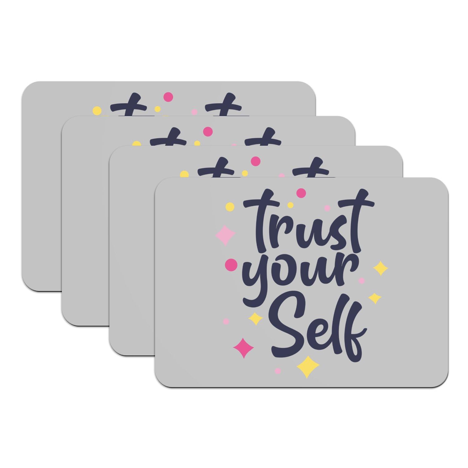 Sets de table caoutchouc gris grand format 39,5x28,5 cm dessous de table message lot de 4