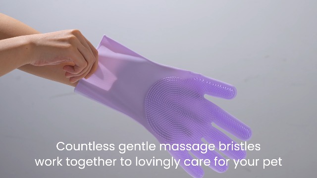 DELOMO Pet Grooming Gloves 1 Pair: Soft and Gentle Silicone Dog Washing Gloves - Bathing Scrubber Brush Mitt Grooming Shedding Fur Removal Massage for Dogs/Cats/Horse, Purple - image 8