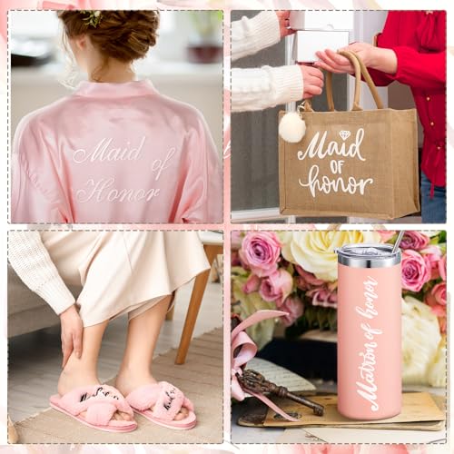 Image of Handepo 5 Pcs Bride Robes for Wedding Day Set Bride to Be Gifts Bridal Shower Gifts Bridesmaid Robe with Slippers Tumbler