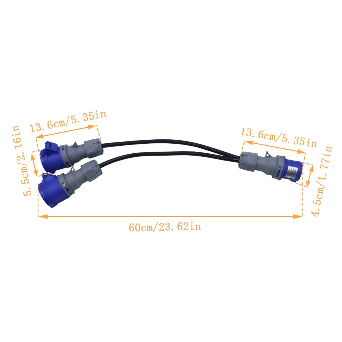 Qury 16A maschio a 2 prese da 16A, splitter di potenza a 2 vie, cavo convertitore di collegamento da 230 V, adattatore elettrico per roulotte