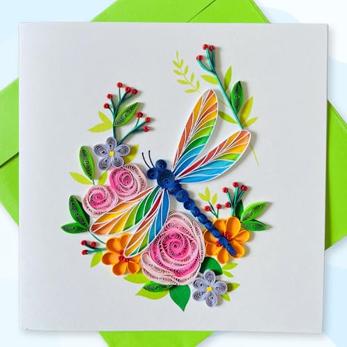 Quilling Cards handmade card quilled cards with Dedicated Paper quilling birthday cards for women or all occasions: Mothers day Greeting card Birthday... daisy bouquet (Flowers with dragonfly)