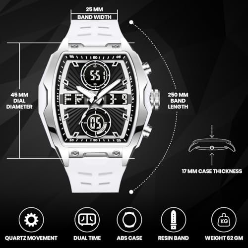 Image of V2A Impact-KUBIX 5410 Analog-Digital Watch for Men | Trendy Tonneau Shape | Bold Fashion Performance Watch with 3 Time Zones, Countdown, 50M Water Resistance, Alarm & Stopwatch