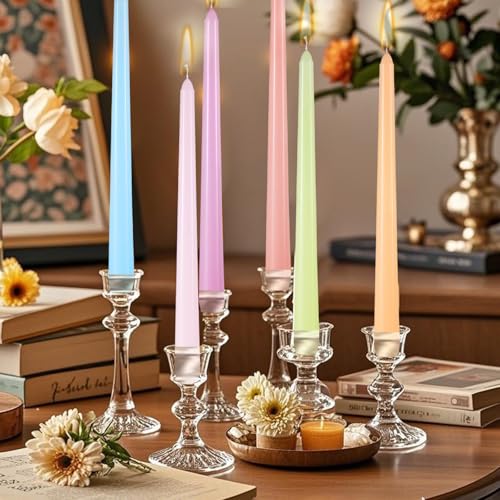 Image of MTLEE 64 Pcs Long Taper Candlestick Bulk 10 Inch Smokeless, Macaron