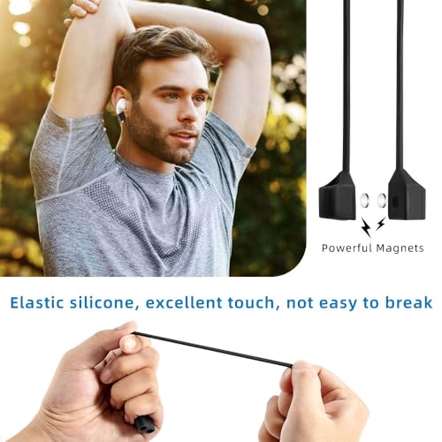 Image of Magnetic Anti-Lost Straps for AirPods,4 Pack Ultra Strong Magnetic AirPods Strap Anti-Lost Neck Rope Cord,Soft Silicone Sports Lanyard Compatible with AirPods 1&2 / Pro /2nd /3rd (2Black+2White)