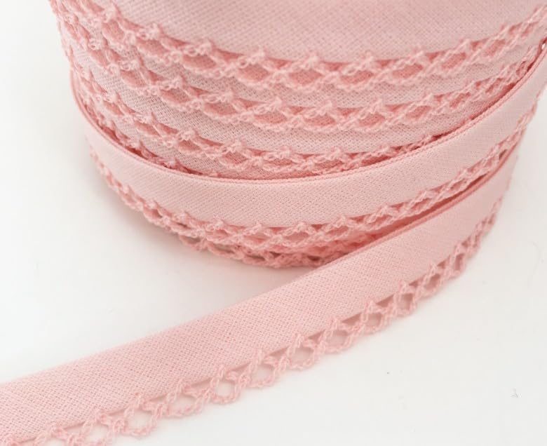 5m of Professional Quality Picot Lace Bias Binding Trim, 12mm Double Fold. Used for Edging Clothing, Quilting, Soft Furnishings Toys, Sewing Projects. UK Haberdashery Company (Baby Pink)