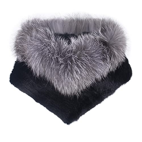 surell Real Mink Fur Collar with Fox Trim - Luxury Winter Scarf and Neck Warmer for Women