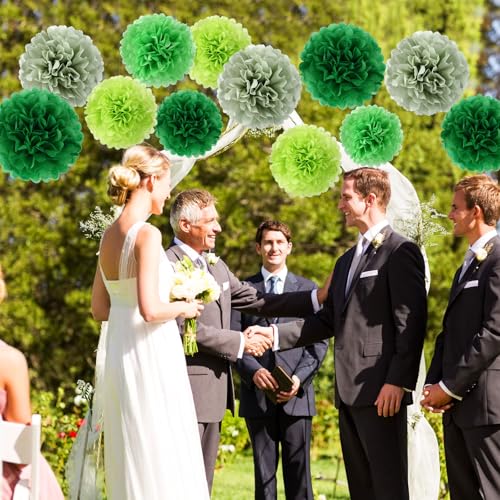 Image of BestoFun 16 PCS Green Party Decorations Tissue Paper Flowers Pom Poms Decorations for Girl Groovy Birthday Baby Shower Wedding Bachelorette Room Wall Hanging Decor