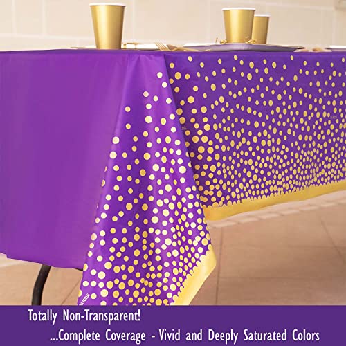 Zuladise 2 Pack Purple Table Cloths For Parties Disposable Purple Plastic Tablecloth Premium 8Ft Purple And Gold Tablecloth For Graduation, Birthday Party Table Cover For Rectangle Tables #TOP4