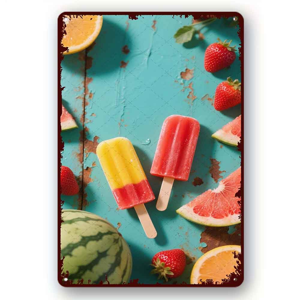 peiyeety Funny Metal Tin Sign Popsicle Watermelon Vintage Metal Sign For Home Outdoor Indoor Office Bar Yard Decor 8x12 Inch