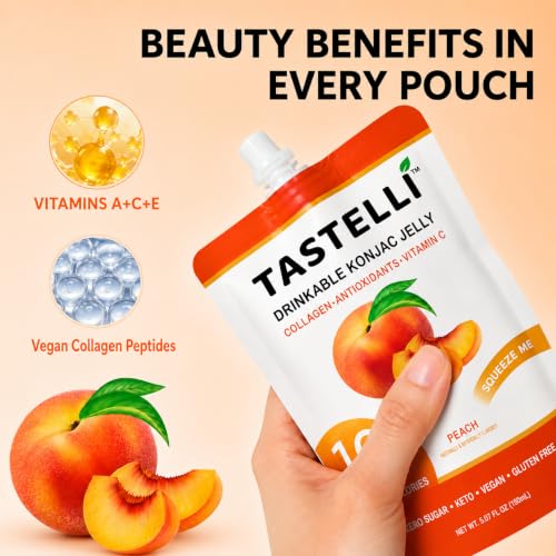Tastelli Peach Konjac Jelly with Collagen & Vitamin C | Sugar Free Gluten Free Low Calorie | Vegan Fruit Snack | 150mL x 10 Pouches - image 4