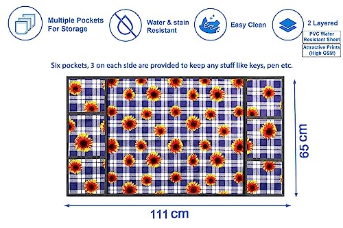 Image of Stylista Refridgerator top Cover Suitable for Samsung RR20C1723R8 /HL, 183 Liter Fridge, Dimension (WXD) 65x111 CM, Gingham Floral Pattern Blue
