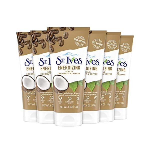St. Ives Rise and Energize Face Scrub Deep Exfoliating Scrub Coconut and Coffee Dermatologist-Tested, 100% Natural Exfoliants Face Wash, 6 Ounce (Pack of 6)
