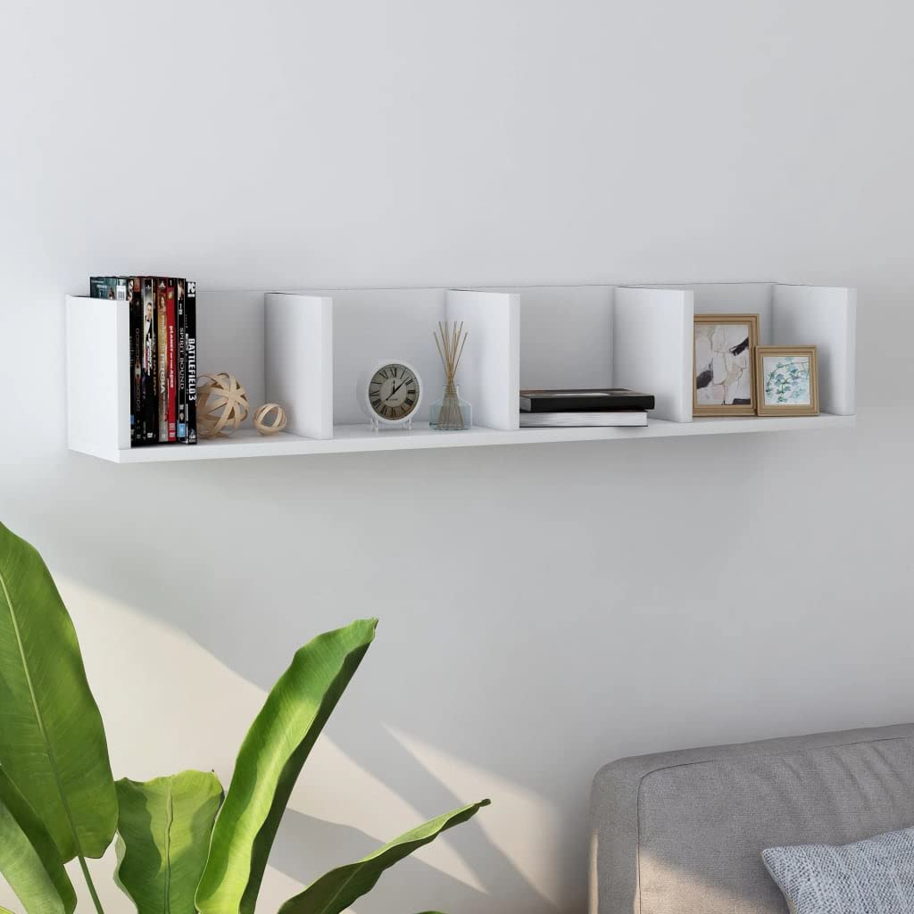 Leepesx Scaffale Porta CD a Parete Bianco 100x18x18 cm in Truciolato,Scaffale,Scaffale a Parete,Decorative Mensole per Camera da Letto,Soggiorno,Ufficio
