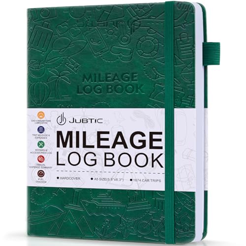 JUBTIC Auto Mileage Log Book for Taxes,Vehicle Maintenance Log Book, Miles Log Book for Car with Odometer,Expense,Gas Consumption & Lubrication,Repairs and Accessories,1674 Entries,A5 Size(Dark Green)