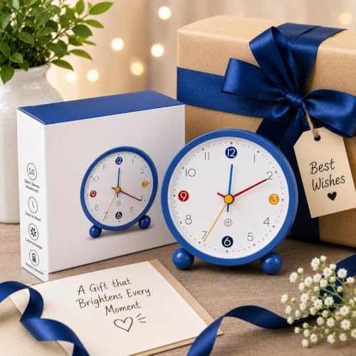 Image of HOME SKILL Analog Alarm Clock for Heavy Sleepers Loud Clock for Adults Classic Twin Bell - Super Loud, Non-Ticking Silent Quartz Movement, Backlight, Decor Bedroom /Office (Round Blue)