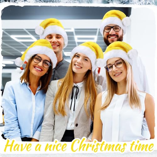 Image of 20 Pcs Santa Hats Bulk Plush Christmas Hats for Adults Women Men Holiday Party Costume(Yellow)