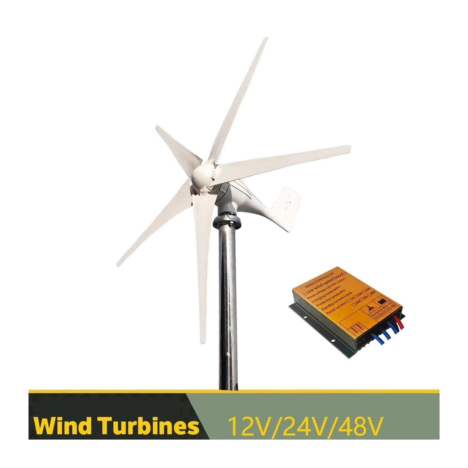 Windturbinengenerator, 1000W 12V 24V Windturbinengenerator Komplettset Windmühle MPPT/Laderegler Kleiner Windgenerator Heimgebrauch Geräuscharm für Marine, Wohnmobil, Zuhause(MPPT Controller,12v)