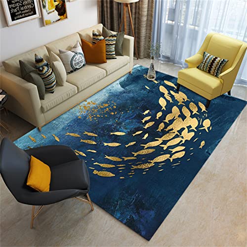 Tapis de salon moderne imprimé poisson bleu pastel 170x240