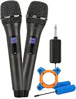 Kit 2 Microfones Sem Fio UHF Karaoke, Microfone Dinamico, Microfone de Mão para Festas, Igreja, Eventos, Aulas, Palestras, Desempenho, Entretenimento Familiar Linha Super Premium