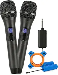 Kit 2 Microfones Sem Fio UHF Karaoke, Microfone Dinamico, Microfone de Mão para Festas, Igreja, Eventos, Aulas, Palestras, Desempenho, Entretenimento Familiar Linha Super Premium
