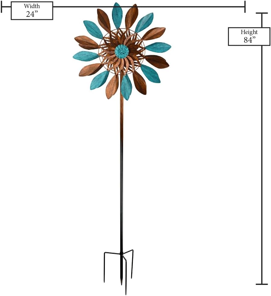 Red Carpet Studios Wind Art Spinner Stake, Blue and Bronze Leaves
