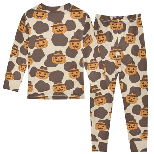 Pajama Sets Long Sleeve Pumpkin Faces Hats Pattern Soft Comfy Sleepwear 2 Piece PJS 3-8T3