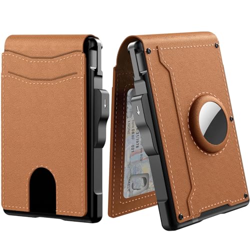 intelligence Wallet for Men, intelligencn Wallet for Men - with Pop Up Aluminum Case Money Clip Slim Leather Slots Credit Card Holder RFID Blocking Bifold Minimalist Wallets (Brown)